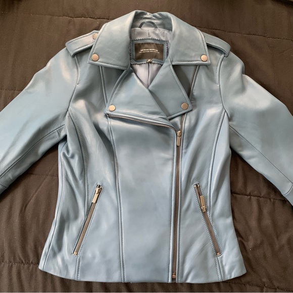 Neiman Marcus The Leather Collection Blue Leather Jacket XS worn once like New - Picture 11 of 16